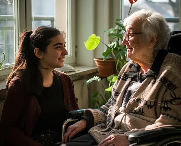 Family sharing a happy moment with a caregiver