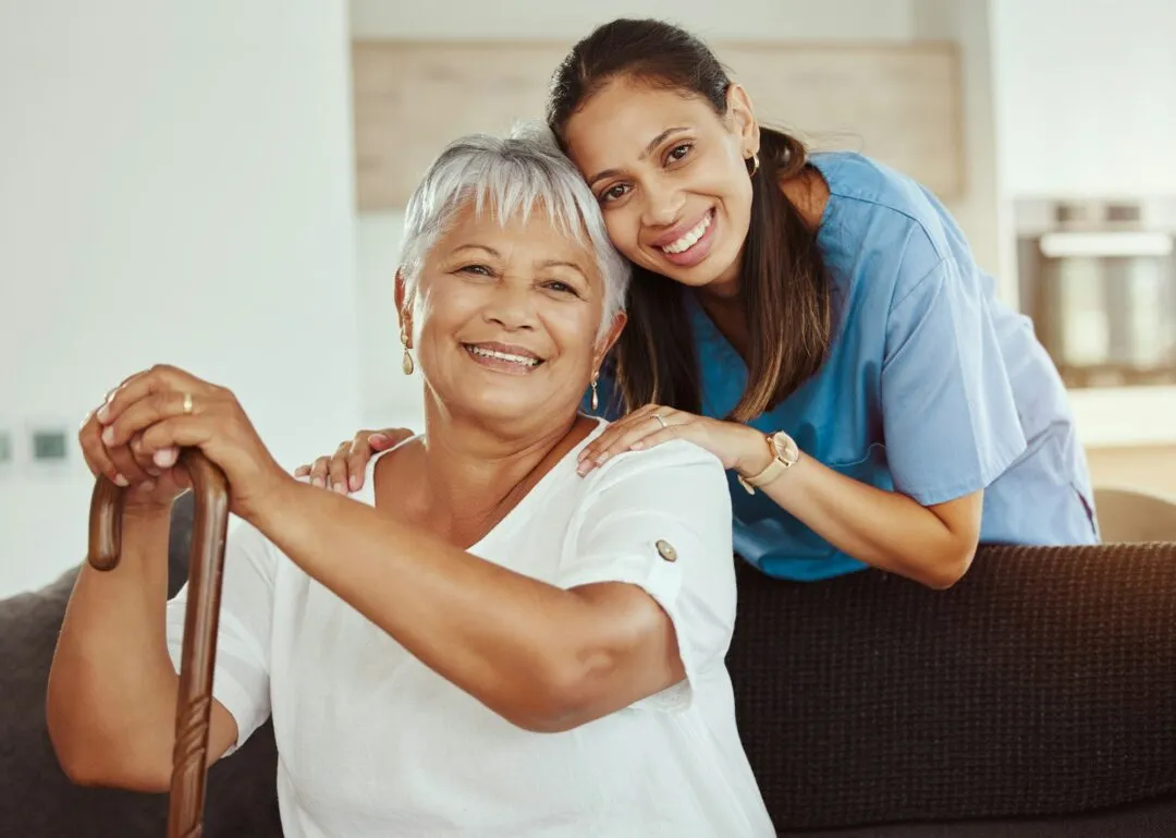 Caregiver spending time with a senior client